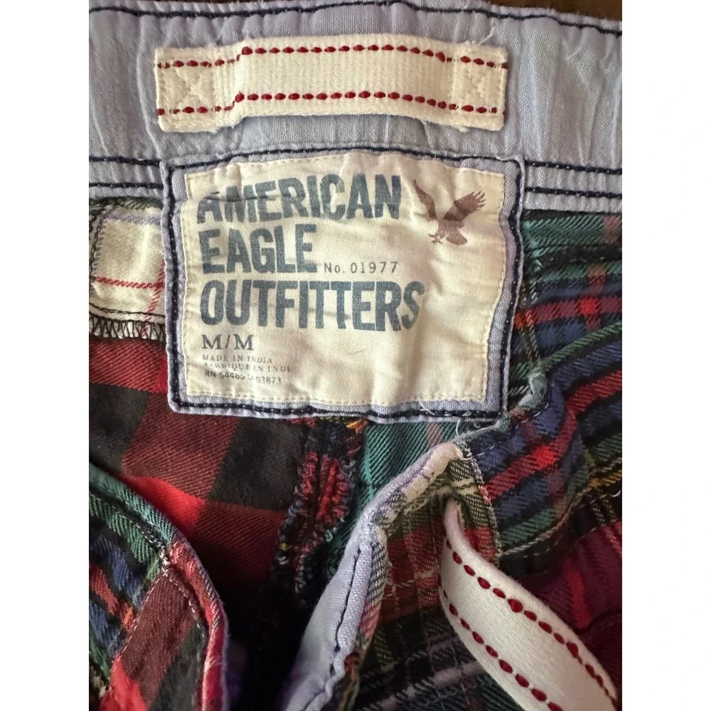 American Eagle Outfitters Vintage Patchwork Plaid Flannel Pajama Pant Medium Red